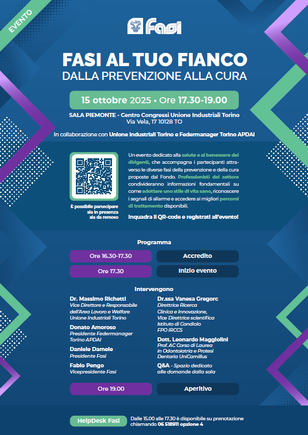 Evento Fasi 15 ottobre 2025 ore 17:30 c/o Unione Industriali di Torino