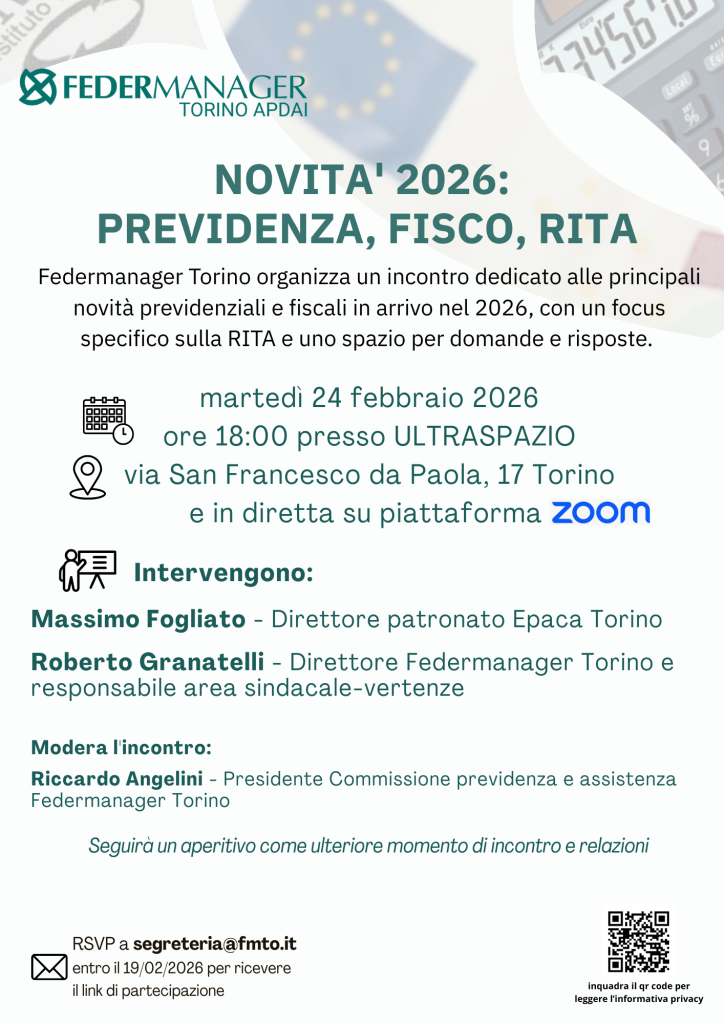 NOVITA' 2026: PREVIDENZA, FISCO, RITA - Martedì 24 febbraio 2026, ore 18:00 c/o 